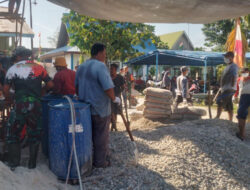 Jelang penutupan TMMD Kodim Dumai, Satgas dan warga goro pengecoran Masjid Al Ikhsan